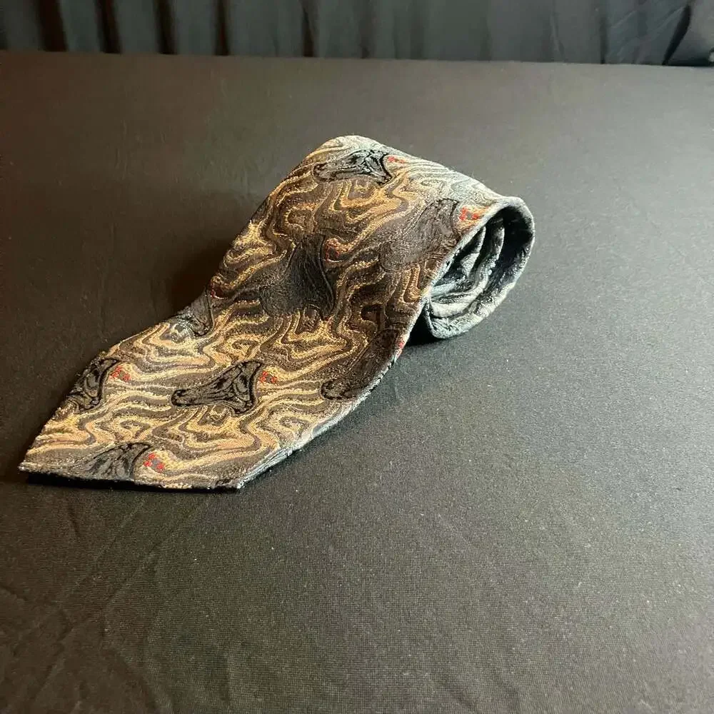 Vintage Botany 500 Paisley Tie – Black, Tan & Gray – 54” Long